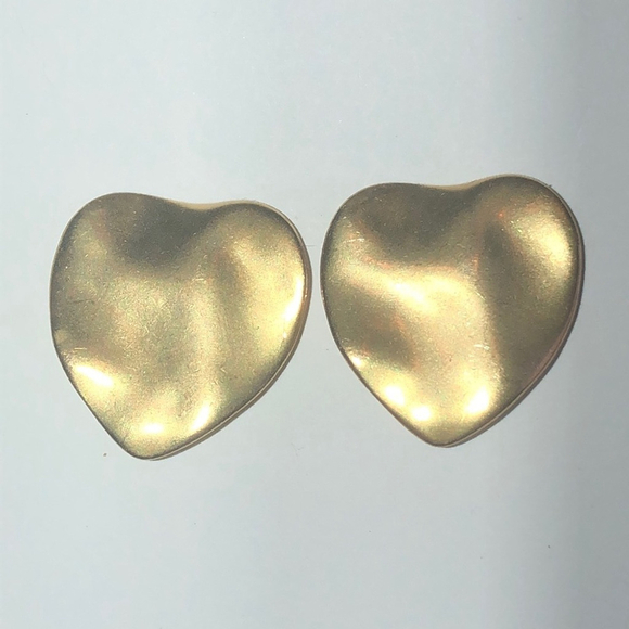 Vintage Jewelry - Catherine Stein Vintage Satin Soft Gold Tone Heart Classic Clip On Earrings
